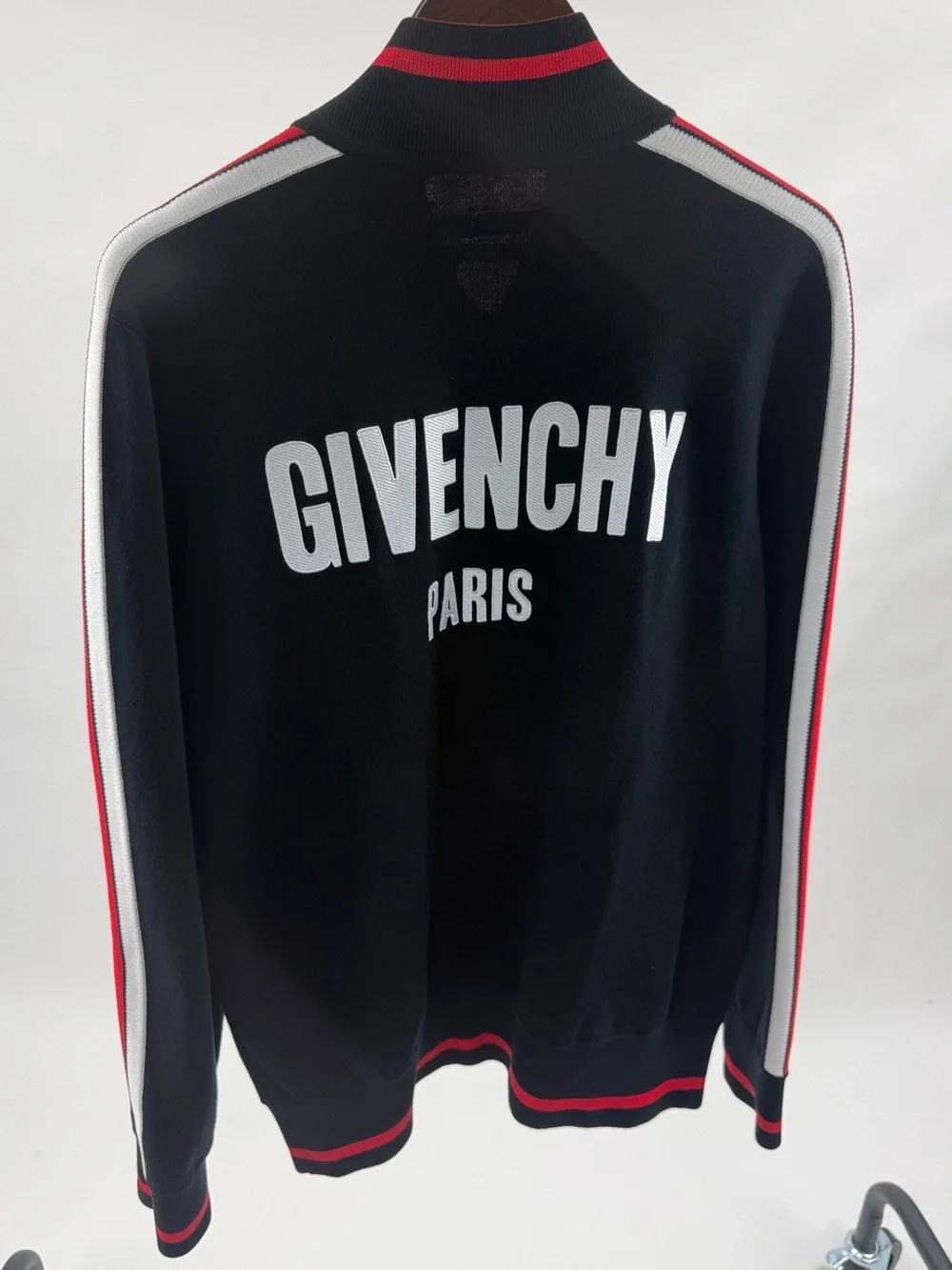 Givenchy Black Bomber Jacket with Red Star & Striped Trim
